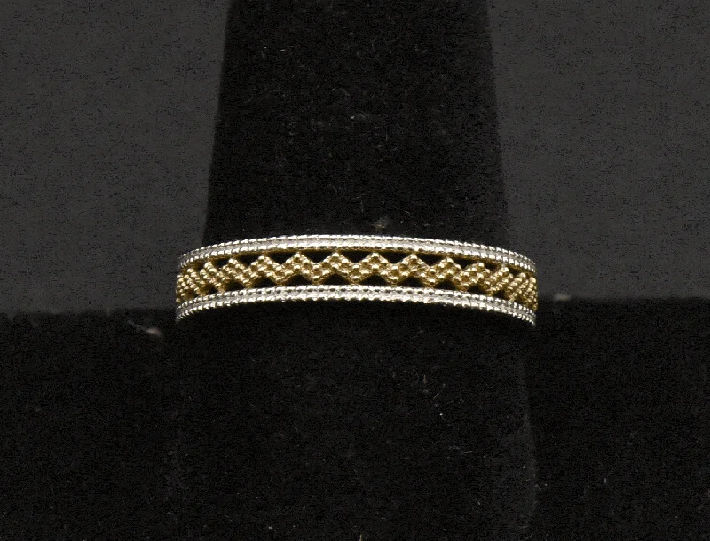 Women’s men’s style rings-Vintage Dual Tone Sterling Silver Band - Size 10