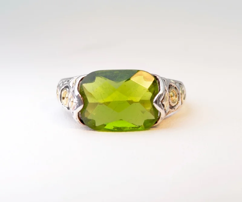 Women’s large statement rings-Sterling Silver Faceted Synthetic Green Stone