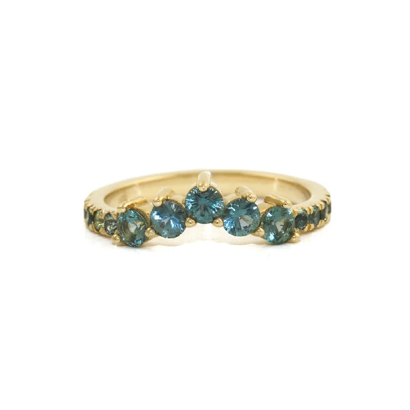 Women’s gold wedding bands-14K Gold Teal Sapphire Tiara Band