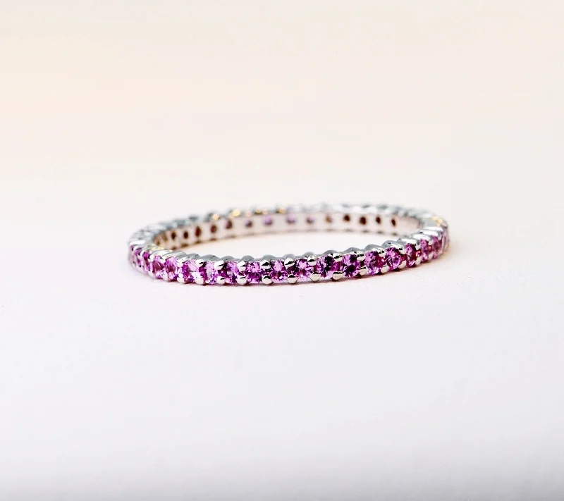 Women’s anniversary rings-18K white gold band with 1.7mm Pink Sapphires all around