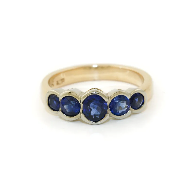 Women’s simple gold rings-Two-Tone 14k Gold x 5mm Sapphire Quintet Band