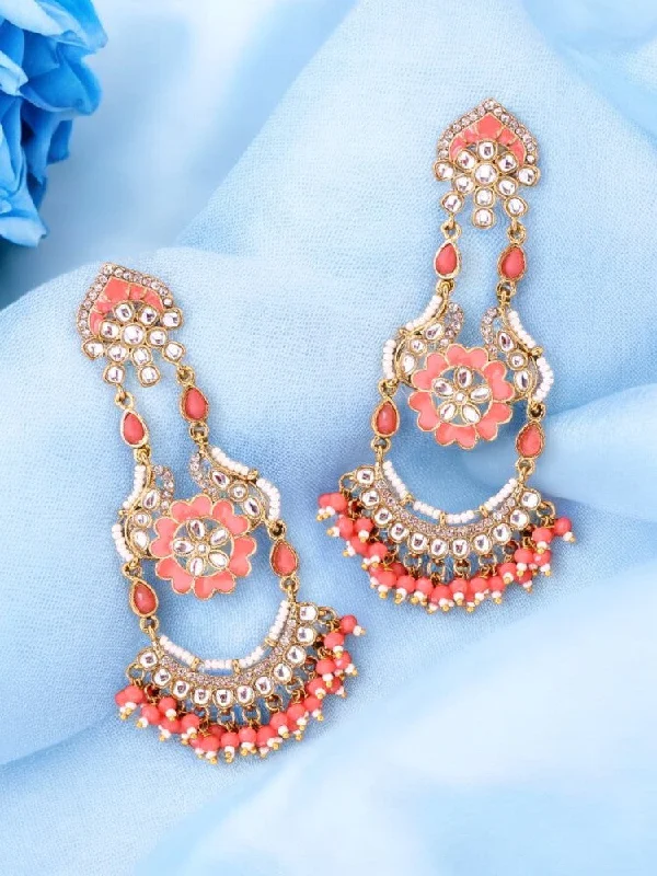 Women’s colored gemstone earrings-Coral Dia Chandbalis