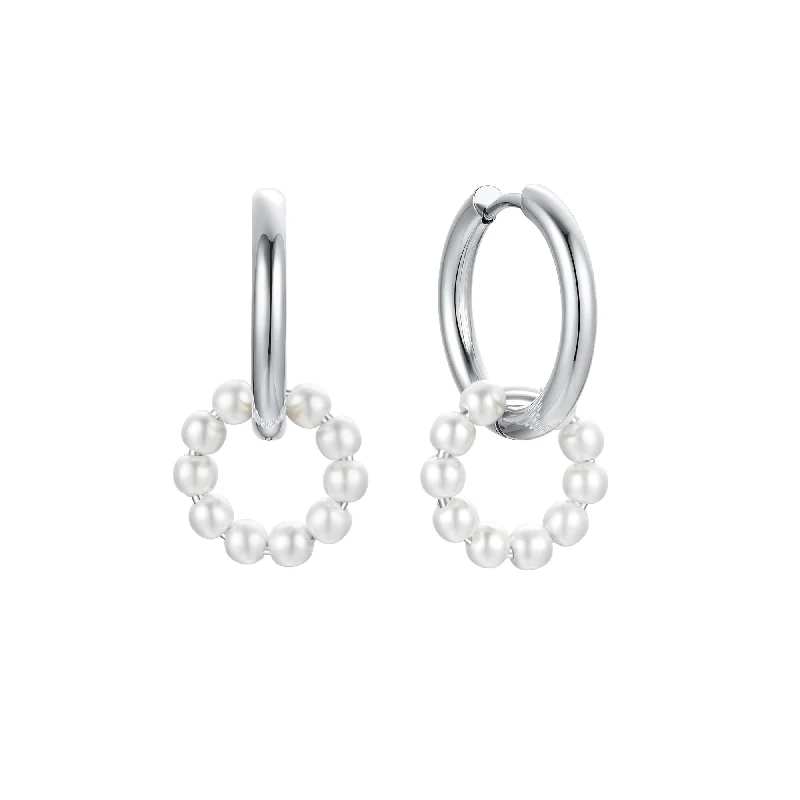 Women’s birthstone earrings-Aria Pearl Loop Earrings Silver