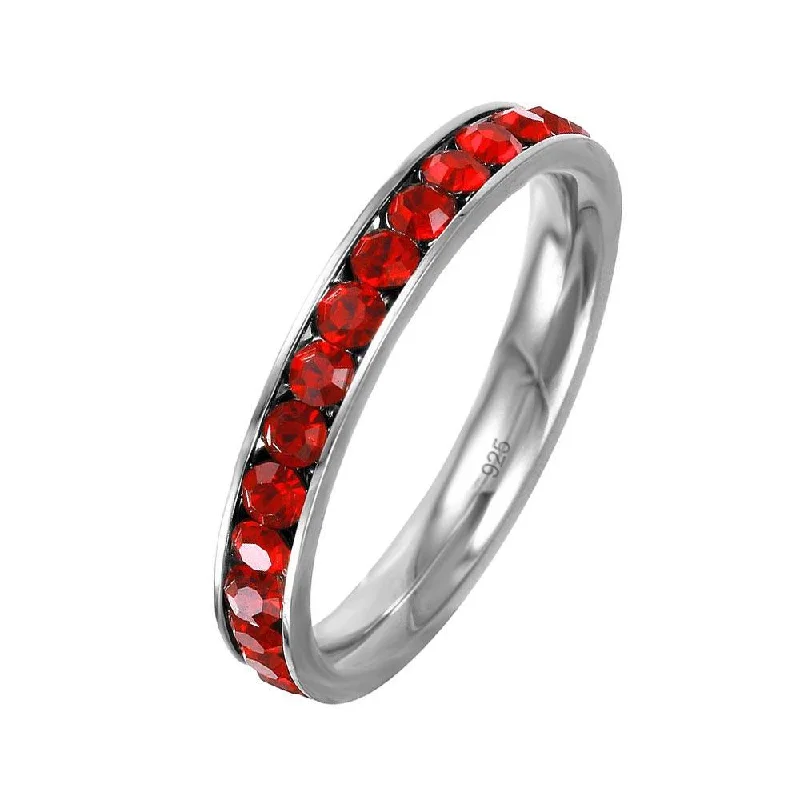 Women’s engagement rings-Silver 925 Rhodium Plated Birthstone July Channel Eternity Band - ETRY-JUL