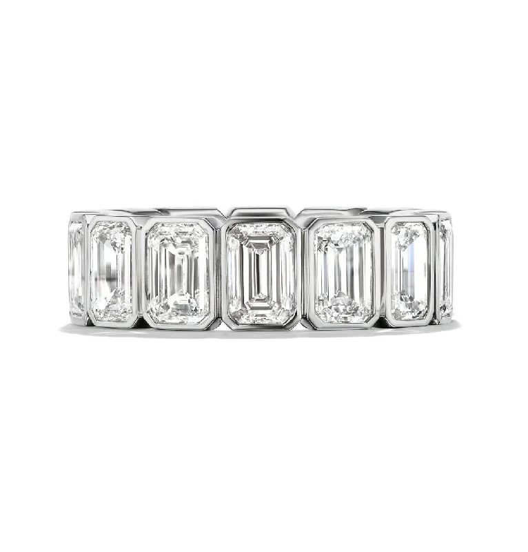 Women’s trendy rings-SIGNATURE COMFORT FIT BEZEL SET EMERALD CUT ETERNITY BAND - 10 CTW