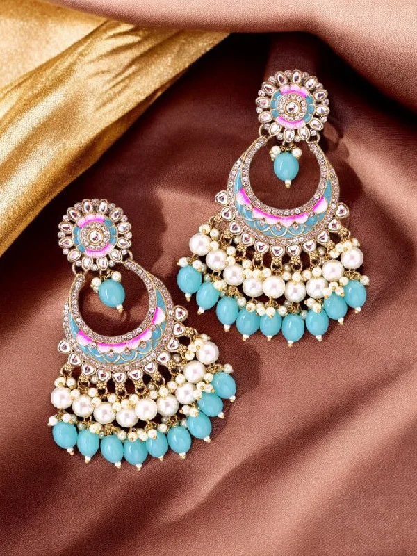 Women’s large statement earrings-Turquoise Aanshi Chandbalis