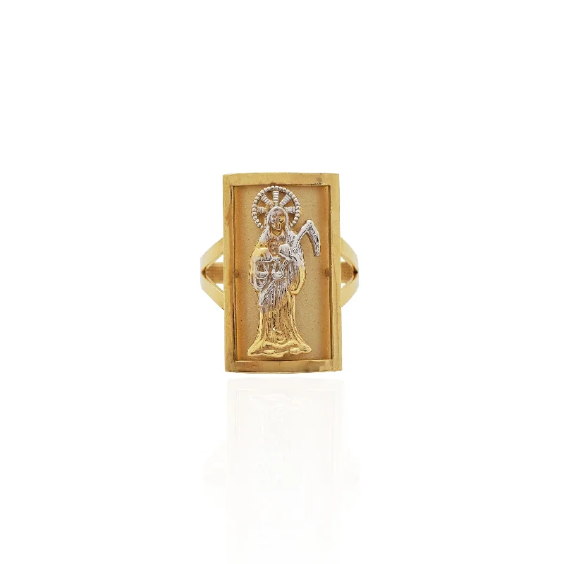 Women’s vintage promise rings-Two-tone Santa Muerte Pendant (14K).