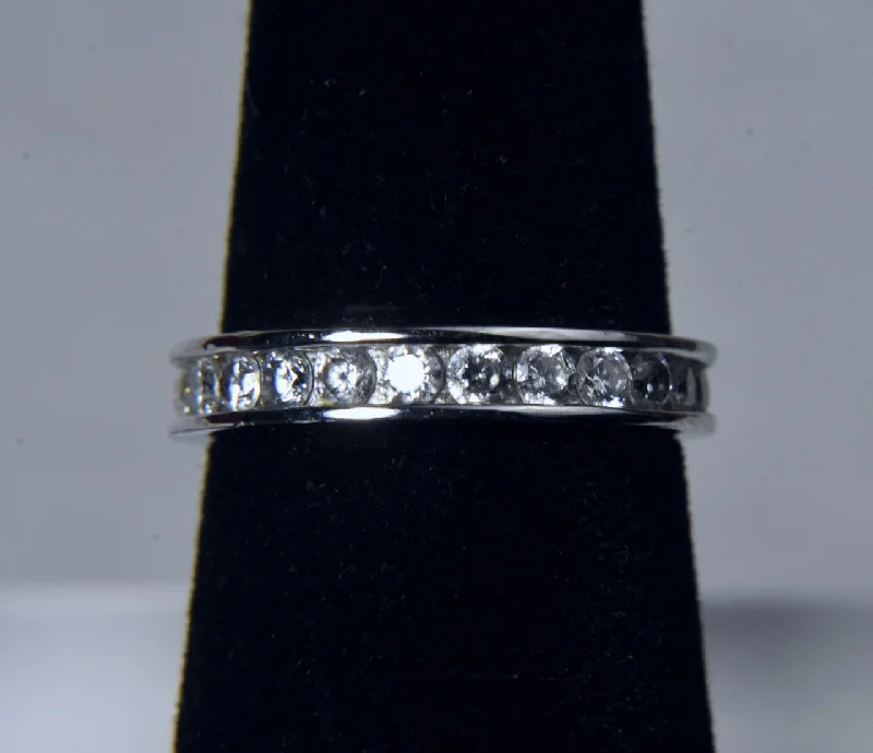 Women’s luxury wedding rings-Sterling Silver Channel Set Cubic Zirconia Band - Size 5.25