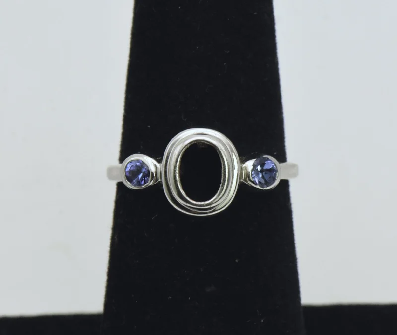 Women’s rose gold rings-Vintage Tanzanite Accented Sterling Silver Semi-Mount- Size 5.75