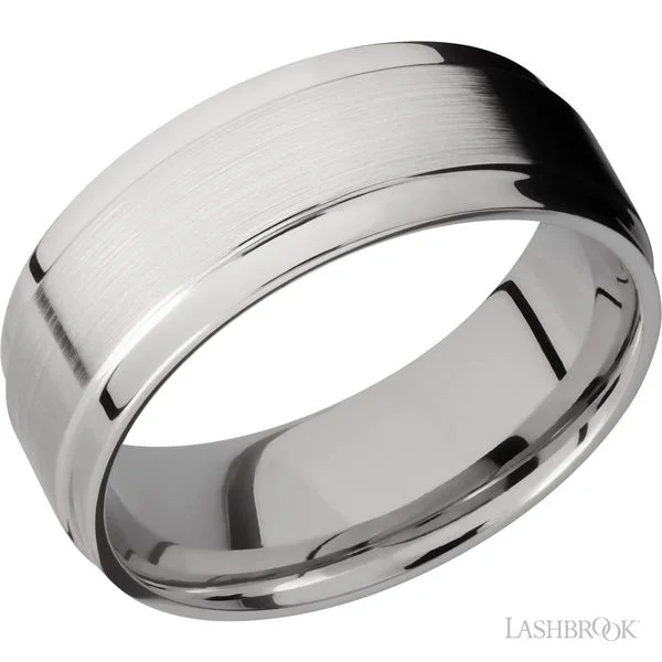 Women’s gemstone rings-8mm Flat Grooved Edges Band