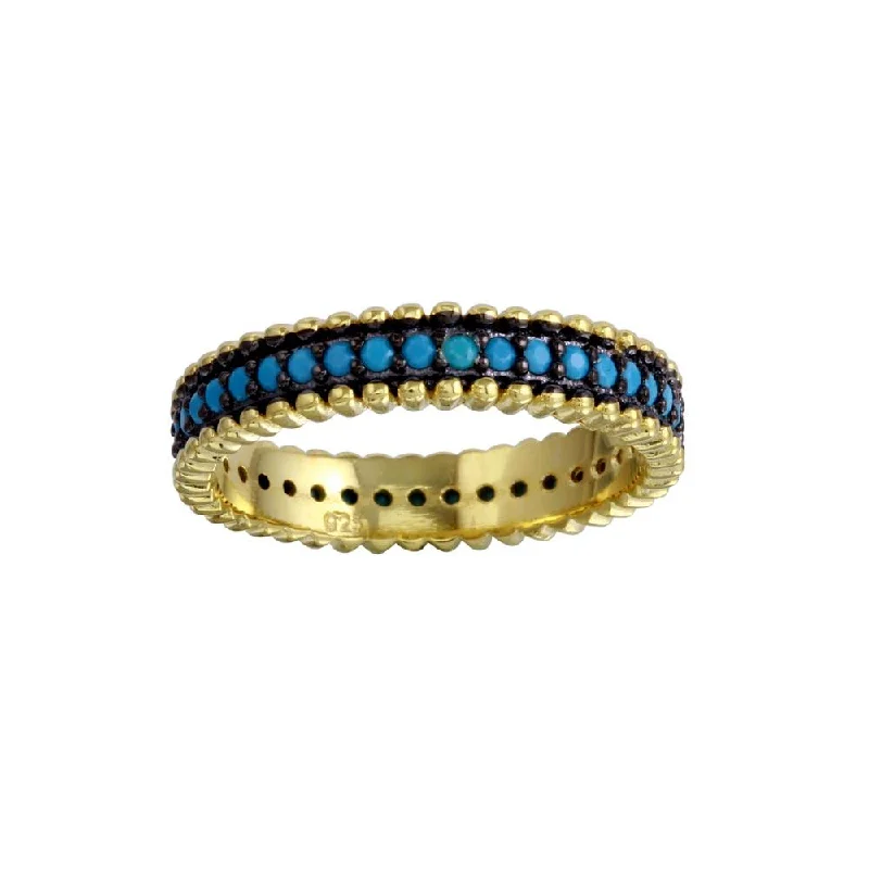 Women’s vintage sapphire rings-Gold Plated 925 Sterling Silver Turquoise Stone Band - BGR01125