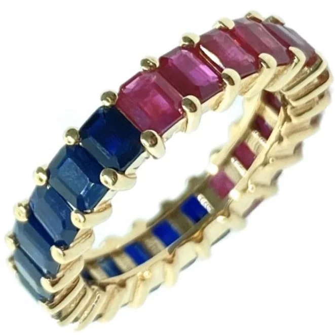 Women’s gold-plated rings-Half/Half Gemstone Eternity Band