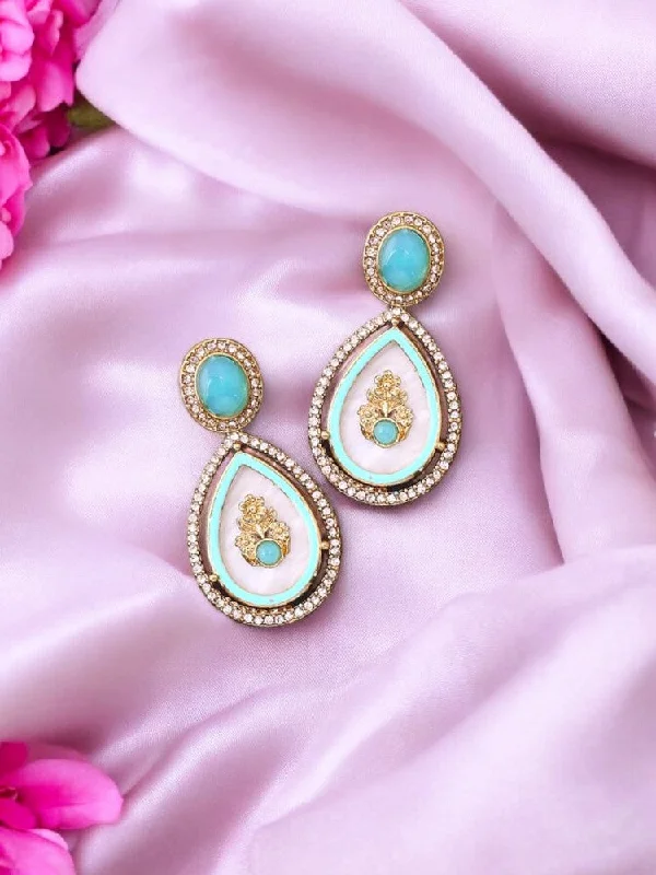 Women’s black diamond earrings-Turquoise Pritika Danglers