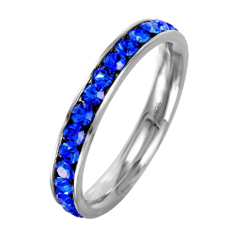 Women’s platinum rings-Silver 925 Rhodium Plated Birthstone September Channel Eternity Band - ETRY-SEP