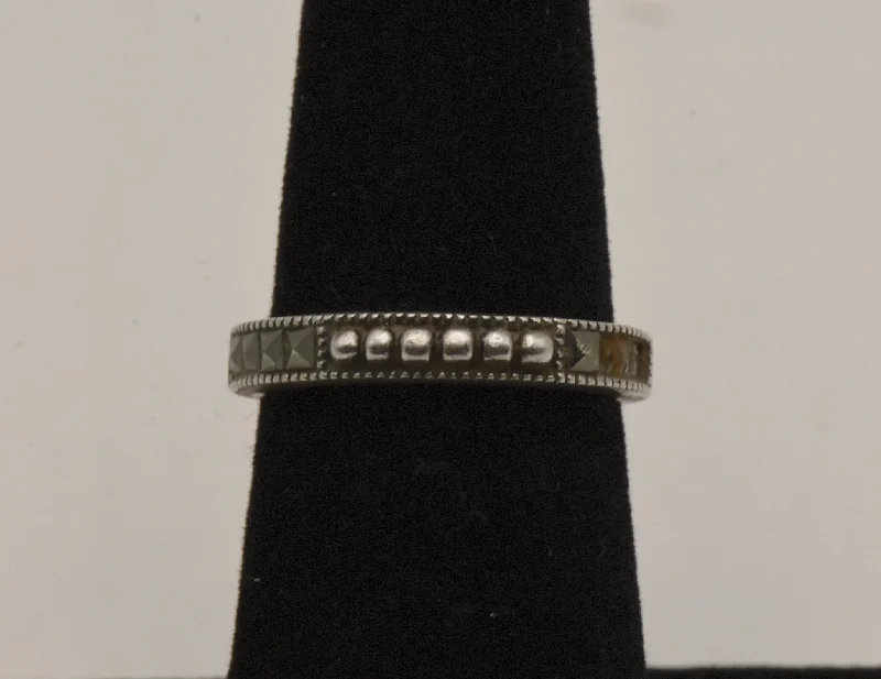 Women’s handmade rings-Judith Jack - Sterling Silver and Marcasite Band - Size 6 - MISSING STONES