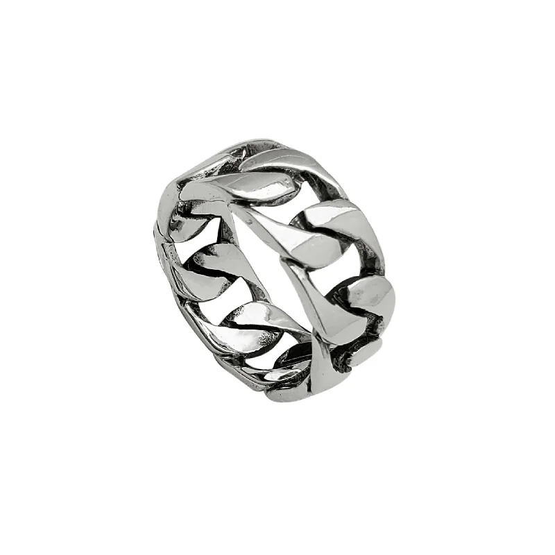 Women’s birthstone rings-Antique-Finish Square Curb Link Band (Silver)