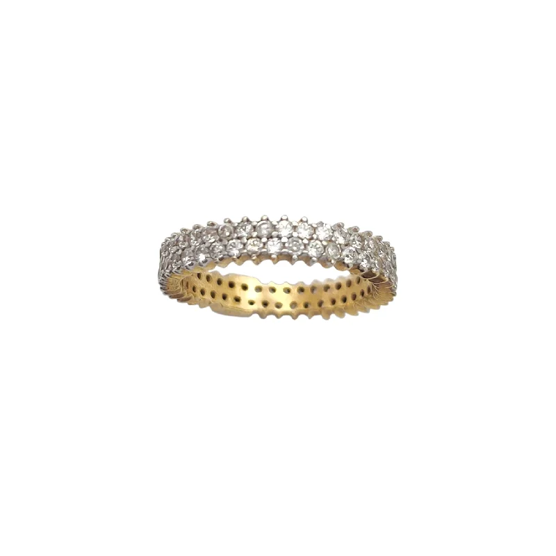 Women’s pearl rings-Double-Row CZ Prong Eternity Band (14K)