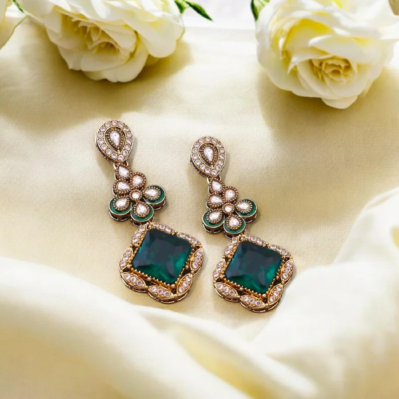 Women’s large statement earrings-Emerald Parisa Danglers