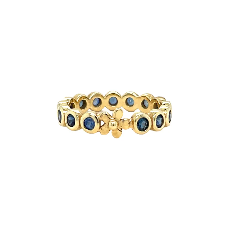 Women’s opal rings-Blue Sapphire Primrose Bezel Band