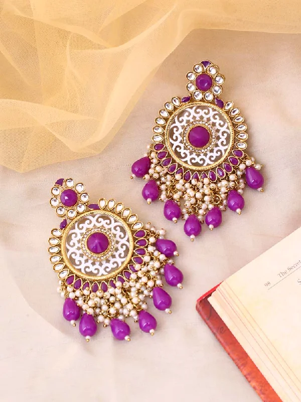 Women’s moonstone earrings-Purple Miraya Chandbalis