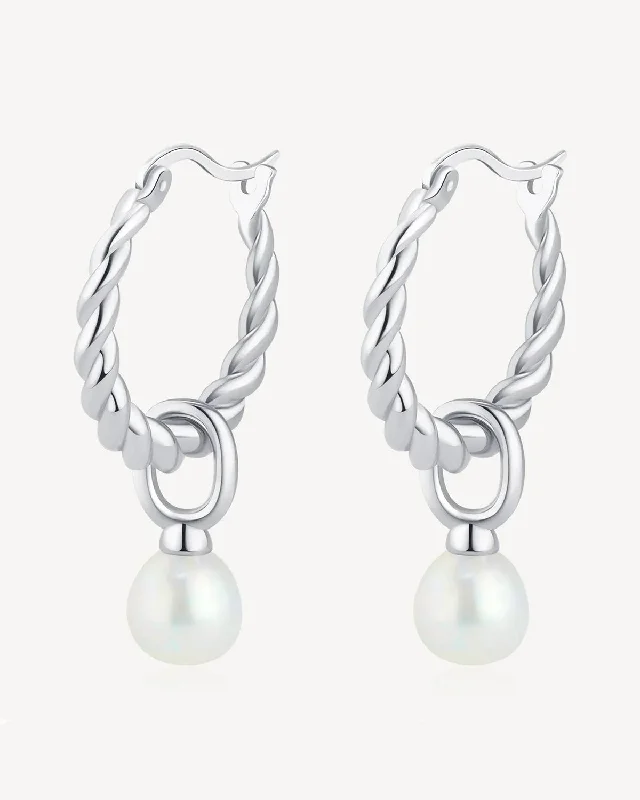 Women’s geometric hoop earrings-Twisted Pearl Earrings