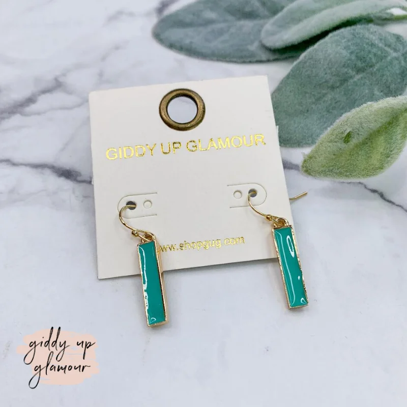 Women’s nature-inspired earrings-Rectangle Dangle Earrings in Turquoise and Gold