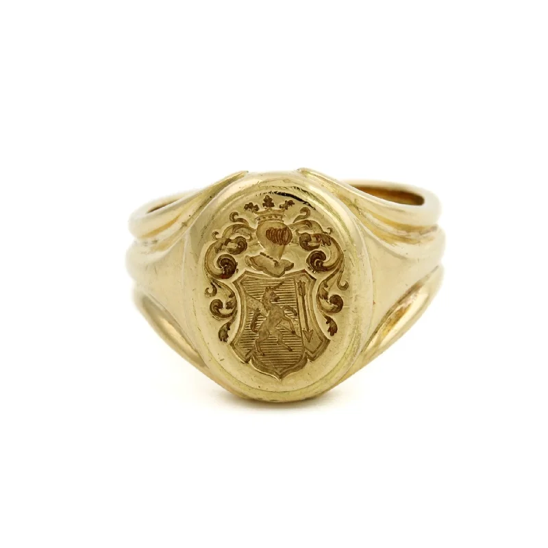 Women’s minimalist rings-1910's French " Lion & Arrow" Crest Signet