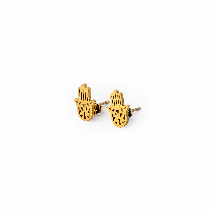 Women’s multi-layer earrings-Hamsa Hand Stud Earrings - Gold