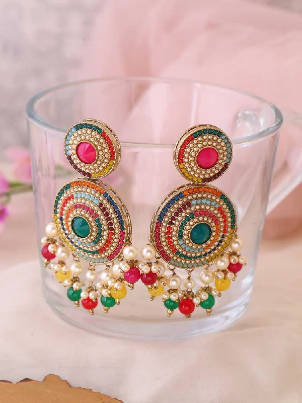 Women’s pearl hoop earrings-Prismatic Samruddhi Danglers