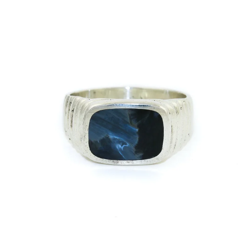 Women’s opal rings-Silver x Pietersite Ridged Cushion Inlay