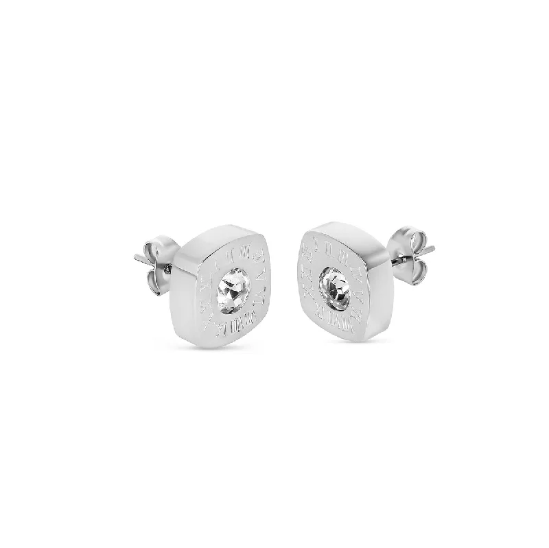 Women’s spiral earrings-Square Latin Stud Stone Earrings - Silver