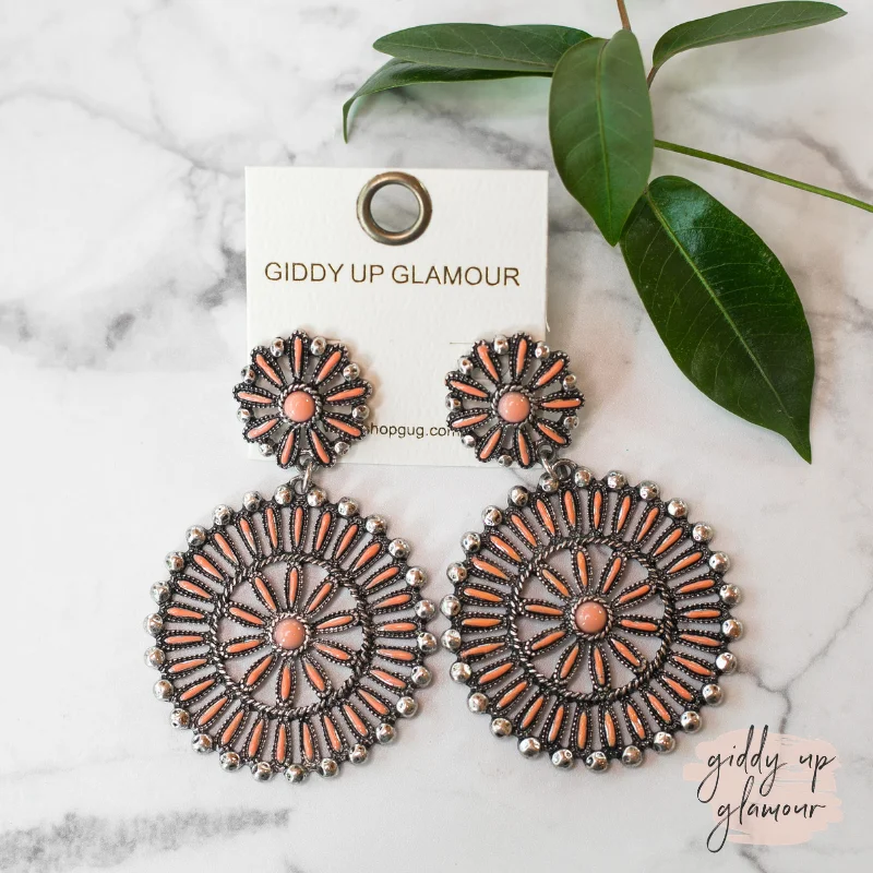 Women’s fashion earrings-Double Circle Cluster Earrings in Coral