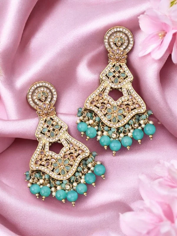 Women’s large statement earrings-Turquoise Riyashi Danglers