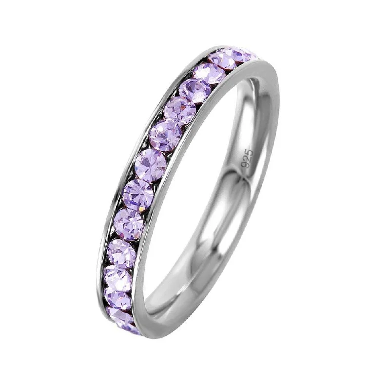 Women’s stackable wedding rings-Silver 925 Rhodium Plated Birthstone June Channel Eternity Band - ETRY-JUN