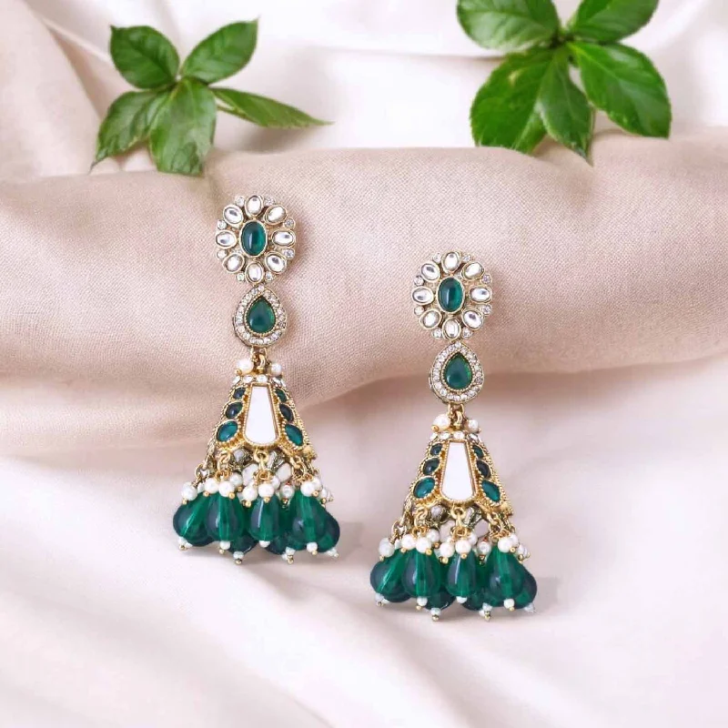 Women’s pearl earrings-Emerald Ritika Jhumkis