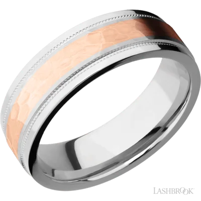 Women’s wedding set rings-Cobalt Chrome Gent's Band with 14k Rose Gold Inlay