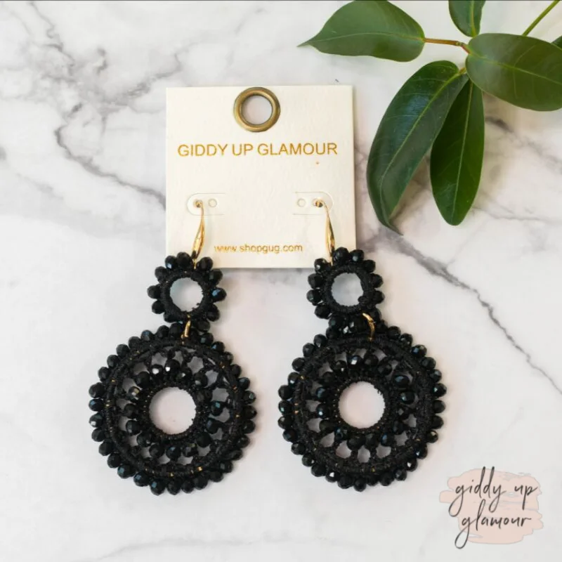 Women’s trendy earrings-Crocheted Earrings with Beaded Trim in Black