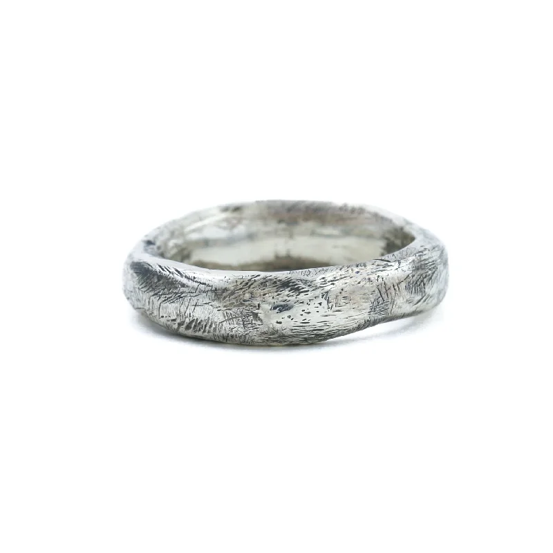 Women’s anniversary rings-Silver x 5mm "Raw Textured" Brutalist Tube Band