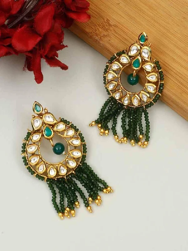 Women’s black diamond earrings-Emerald Omkar Dangler Earrings - EOSS