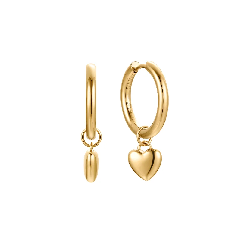 Women’s hoop diamond earrings-Aria Heart Earrings Gold