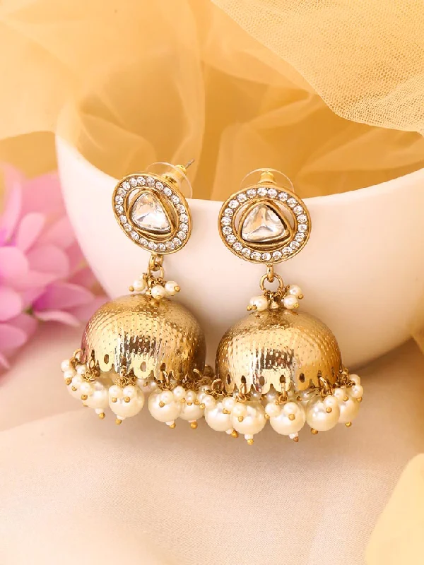 Women’s large hoop earrings-Ivory Aindra Jhumkis