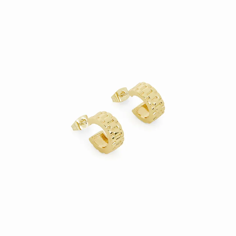 Women’s geometric stud earrings-Watchband Hoop Earrings - Gold