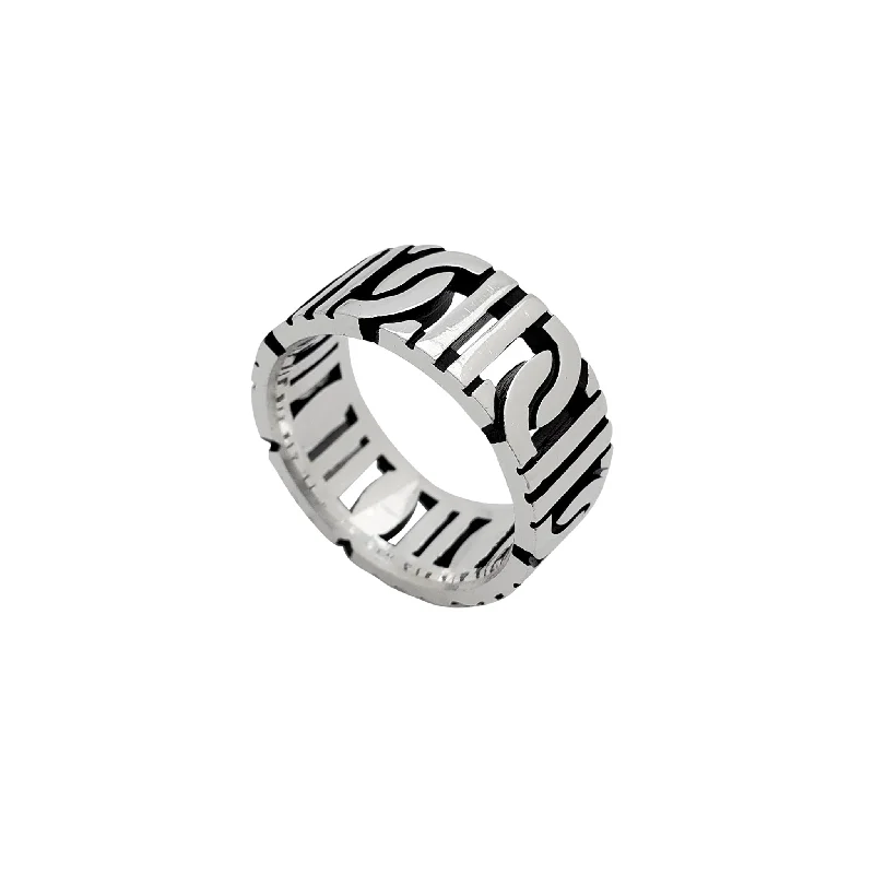 Women’s adjustable rings-Antique-Finish Interlocking Band (Silver)