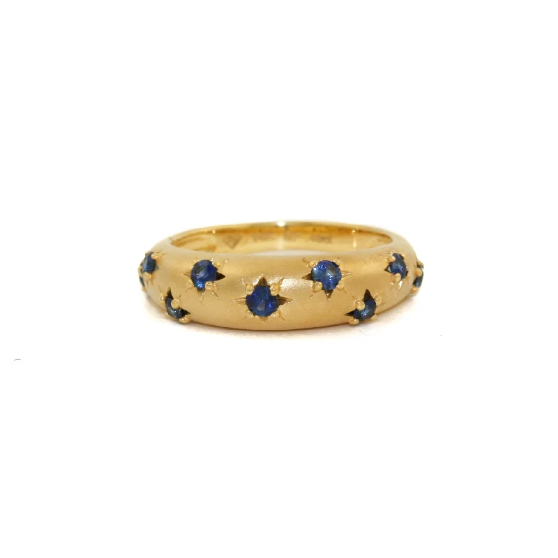 Women’s jade rings-14k Matte Gold x 5mm Blue Sapphire Star Bombe Band