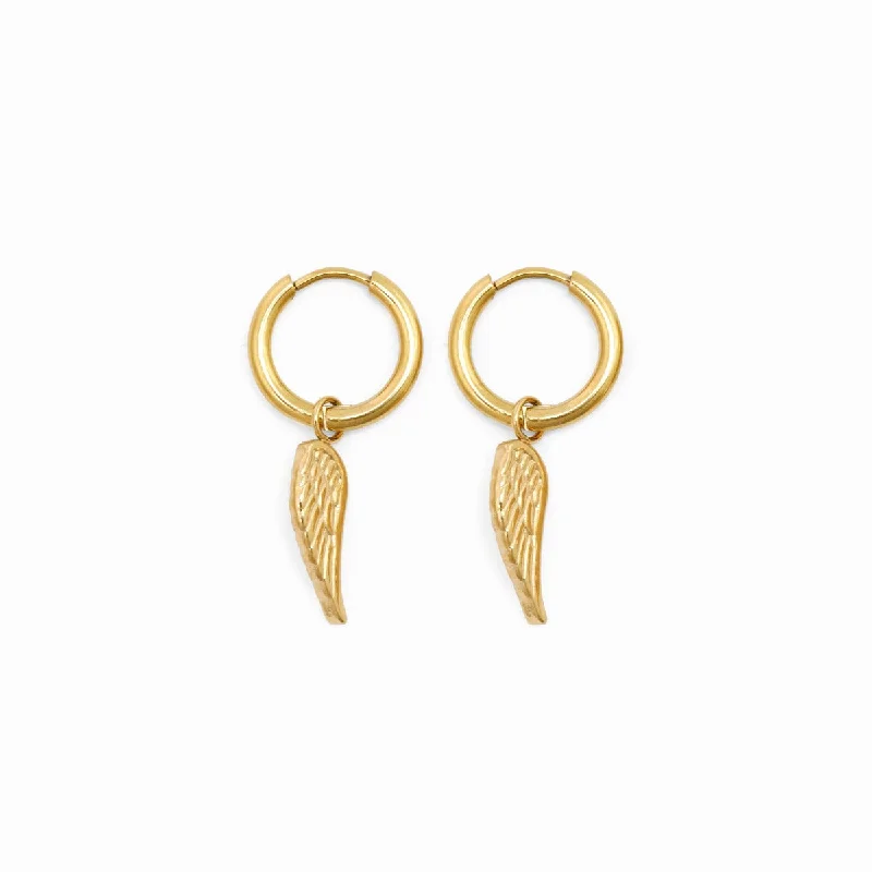 Women’s crystal earrings-Angel Wing Hoop Earrings - Gold