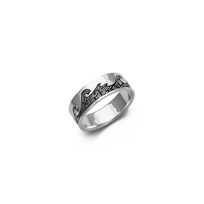 Women’s diamond band rings-Great Wave Carved Band (Silver)