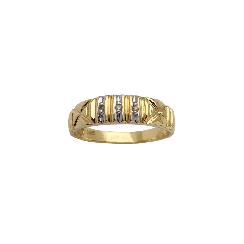 Women’s chunky gold rings-Criss-Cross Stone-Set Pleated Band (14K)