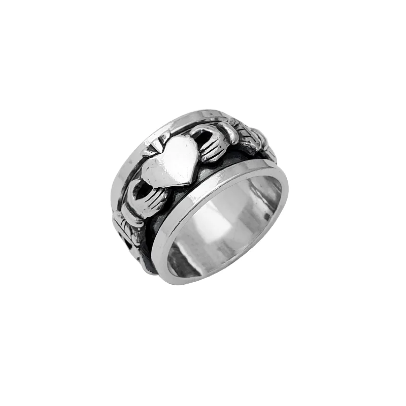 Women’s titanium rings-Antique Finish Claddagh Band (Silver)