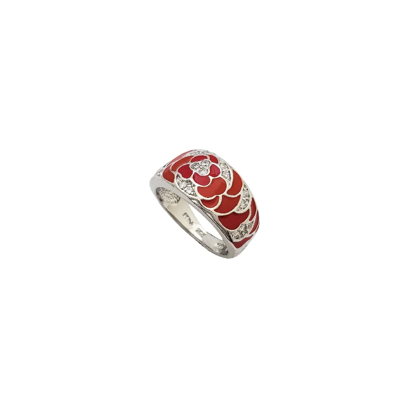 Women’s gold-plated rings-Red Enamel Band (Silver)