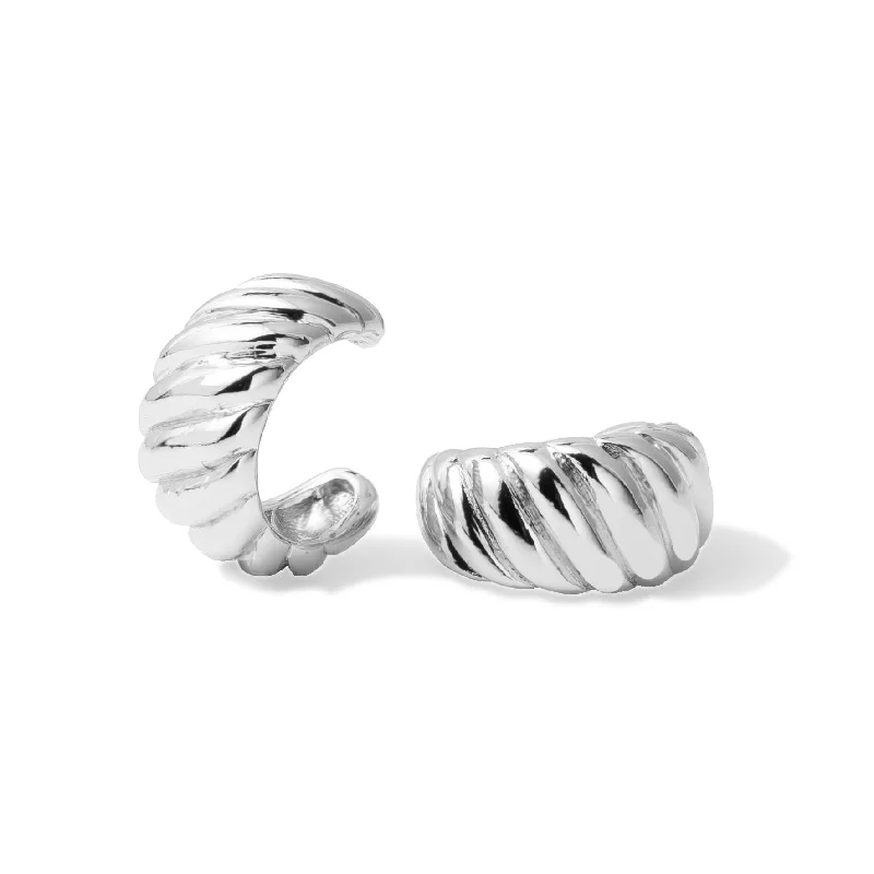 Women’s eternity ring sets-Ear cuff croissant silver